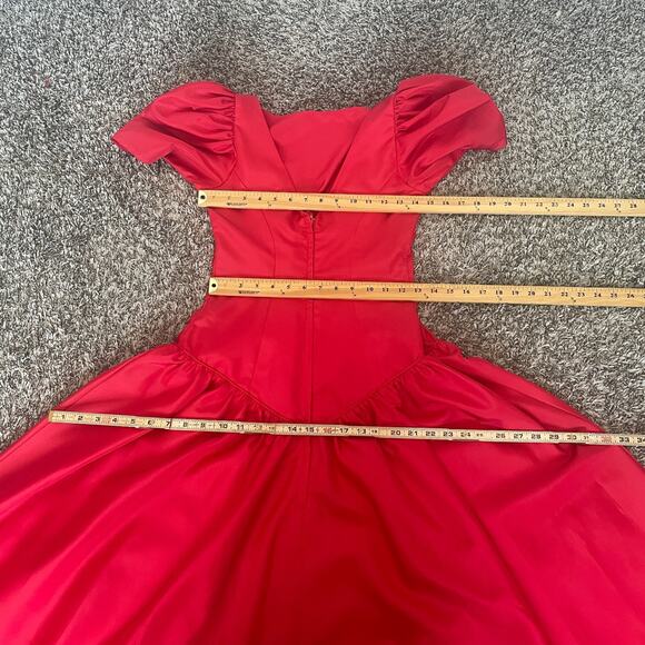 Vintage Formal Dress Size 8 Red Puff Sleeve A Line Bow Prom Romantic 80s 90s - Picture 13 of 16